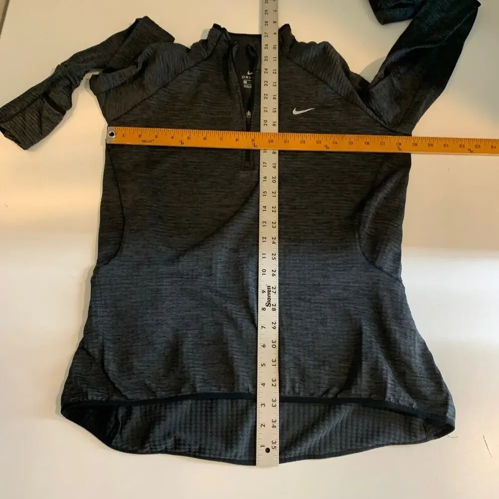 Nike Top Womens L Large Charcoal Element Sphere Thumbholes Mitten Cuff Half Zip